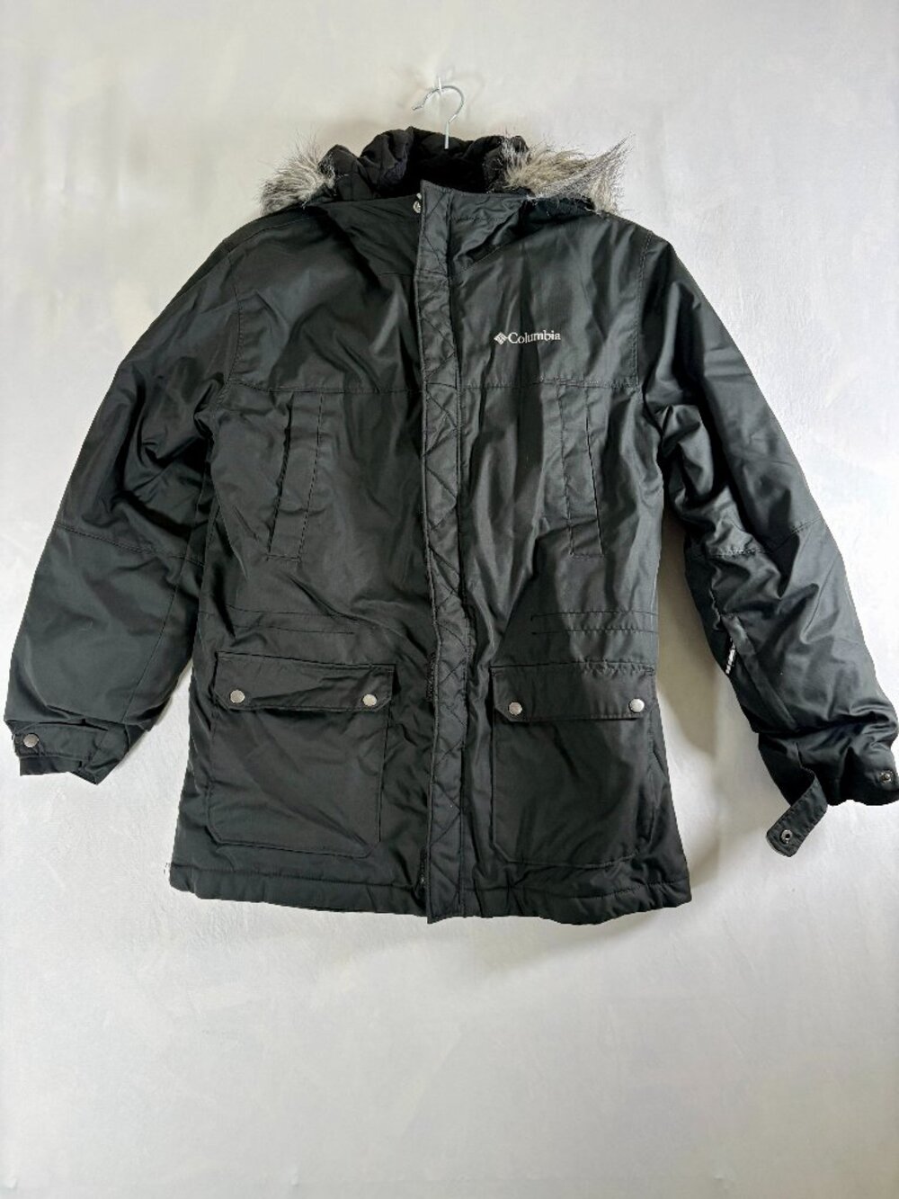 Columbia Omni-Heat Women’s L Black Winter Parka Faux Fur Hood Outgrown
